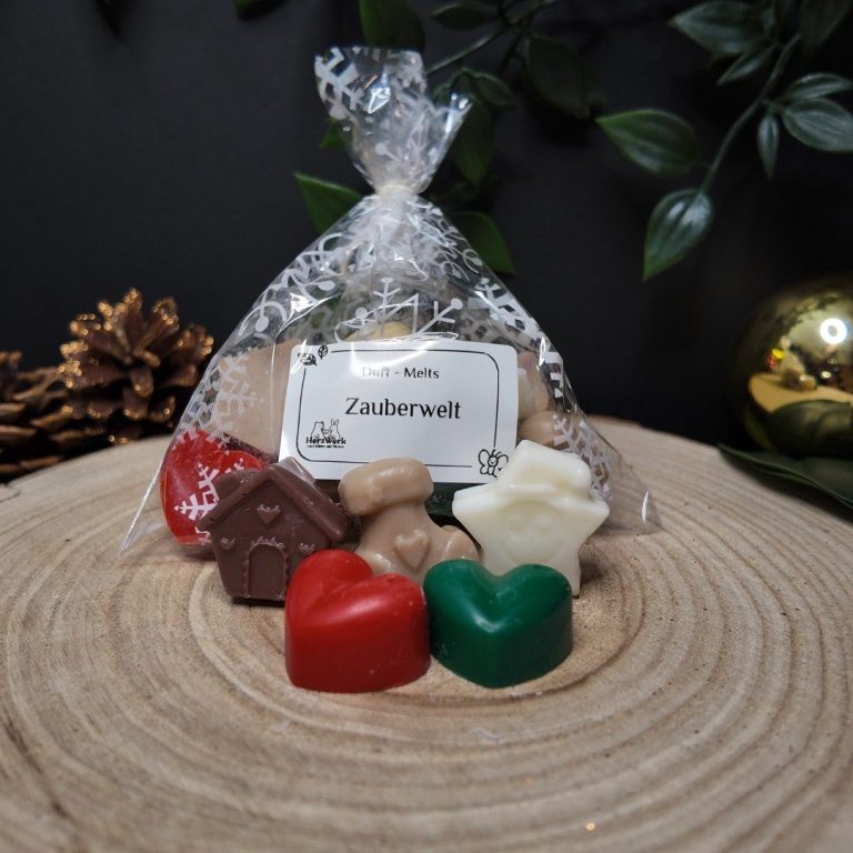 Duft-Melts Bunte Weihnachtsleckereien als Duftwachs verpackt in einer weihnachtlichen Tüte